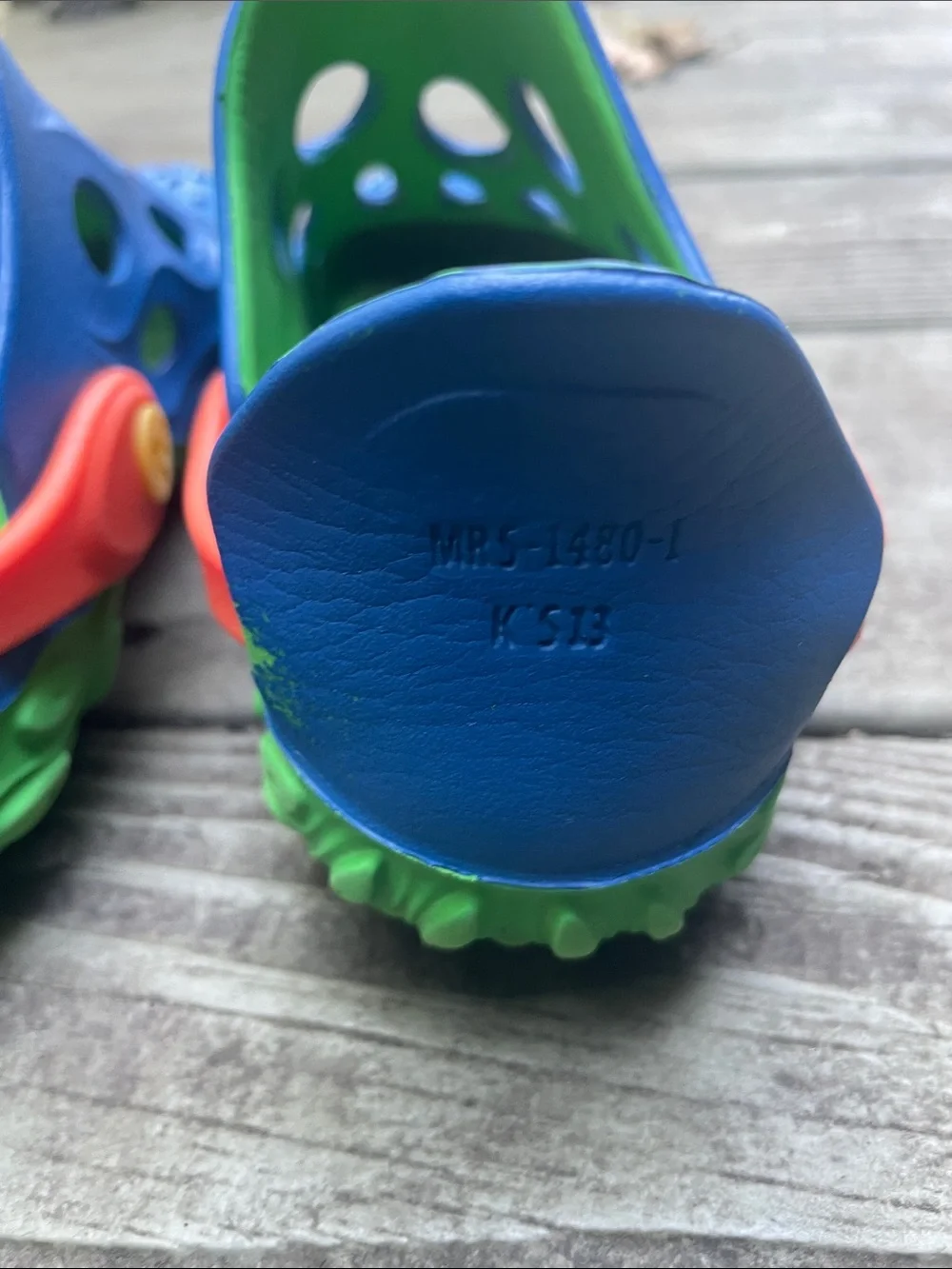 Merrell Kids Blue and Green Ventilated Water Clog with Orange Strap 13
